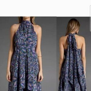 Marc Marc Jacobs Normandy Blue Arielle Multi Silk Swing Draped Dress 0 XS